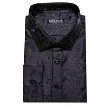 Men's Black Rose Pattern Formal Shirt, Comes With An Elegant Gold Collar Chain, Long Sleeve Style For Evening Banquets And Formal Gatherings - 黑色 - 查看 3