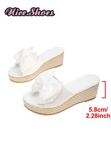 Giày cao gót đế xuồng trang trí nơ đôi dệt mới cho nữ, giày đế xuồng đế dày hở mũi dễ thương, có sẵn màu hồng, đen và trắng - trắng - Xem 5