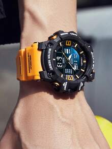 SMAEL 8049 LED Sports Alarm Clock Dual Time Display Waterproof Auto Date Quartz Watches - Verde militar - Ver 6
