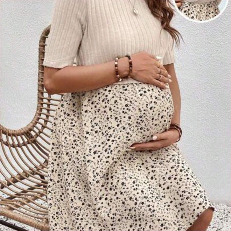 WNST
Vestido de maternidad y lactancia con cuello redondo, manga corta, parche y estampado floral casual - Multicolor - Ver 1
