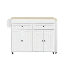Kitchen Island On Wheels, Extendable Kitchen Island With Worktop And Drawers, Mobile And Freestanding Kitchen Island, Ideal For The Kitchen And Dining Room (Grey + Natural) - Putih - View 8