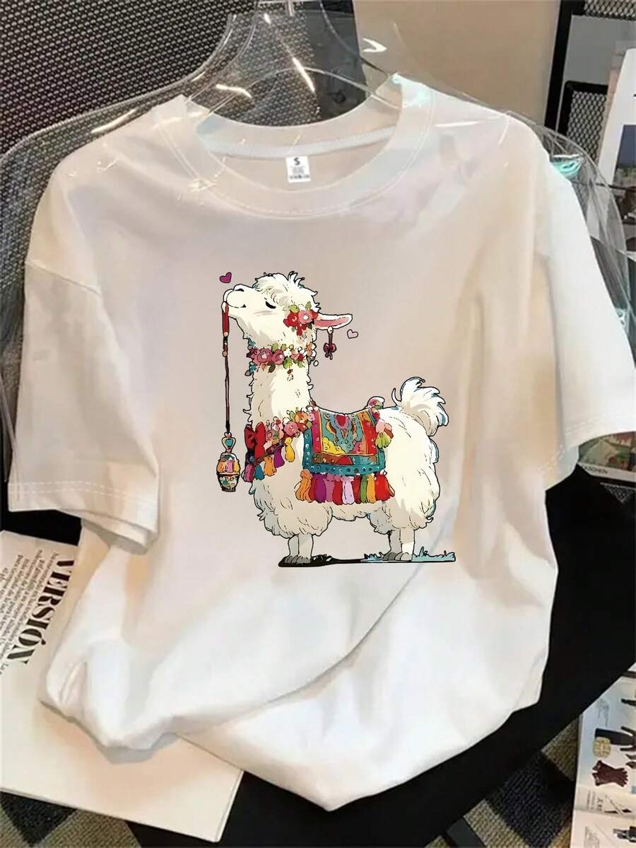 Camiseta de manga corta y cuello redondo para mujer con ilustración de un grupo de juguetes, apta para todas las estaciones. - Blanco - Ver 1