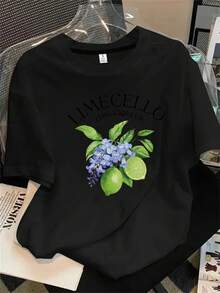 Camisa de mujer de manga corta y cuello redondo con estampado del logo en color lima, apta para todas las estaciones. - Negro - Ver 1
