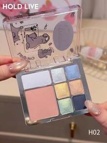HOLD LIVE Palet Eyeshadow Satin 8 Warna Happy Kitten Palet Bedak Komprehensif Riasan Pribadi Seri Biru Hijau Merah Muda H02 - H02 - View 3