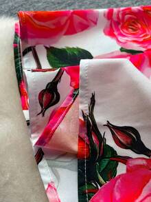 Elegant Women's Floral Print Dress With Short Sleeves, Lapel Collar, And Fitted Waist - Romantic Rose Design, Perfect For Spring Outings, Garden Parties, And Casual Events | Garden Party Dress | Floral Print Dress | Stylish Dress - 灰藍色 - 查看 7