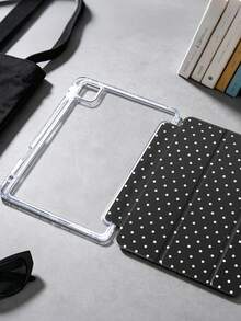波點黑色平板保護殼，相容 iPad Mini6/Mini7/Air/Air2/9.7/10.2/10.5/10.9 (Air4-Air8)/Pro 11/10th Gen/A16/Pro 11 2024 機型，彩繪圖案平板殼配透明壓克力背殼，三折支架，自動休眠/喚醒，內建筆槽，不含筆，部分機型附相機框 - 黑與白 - 查看 4