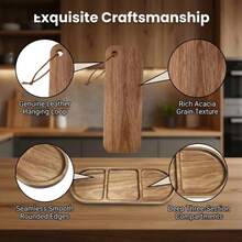 1 pieza Plato de madera para cena, Bandeja de madera multifuncional, Apta para aperitivos, postres, queso y fruta, Accesorio de cocina decorativo lavable, Apta para todas las estaciones, Ideal para uso diario en el hogar - Ver 3