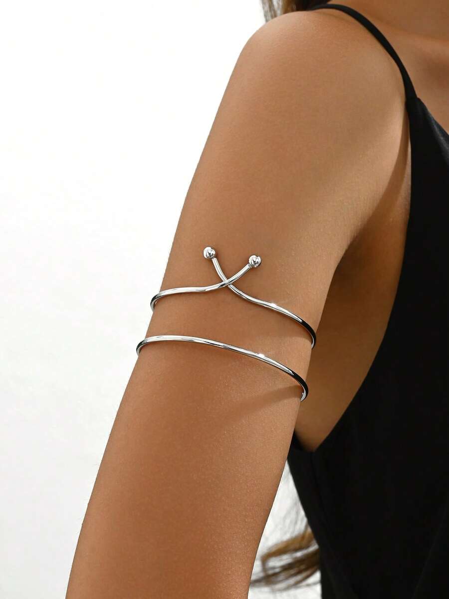 1pc Women's Metal Geometric Creative Design Fashion Niche Arm Cuff Suitable For Daily Wear - Silver-b747 - View 1
