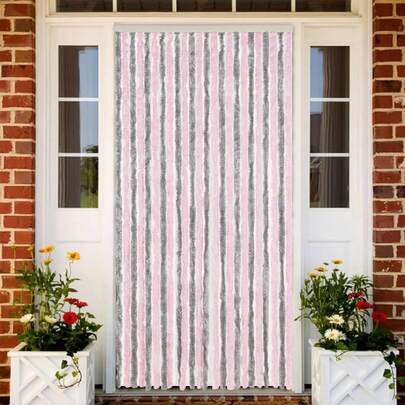 Joinmee Rideau anti-mouches gris argenté et rose 100x220 cm chenille
