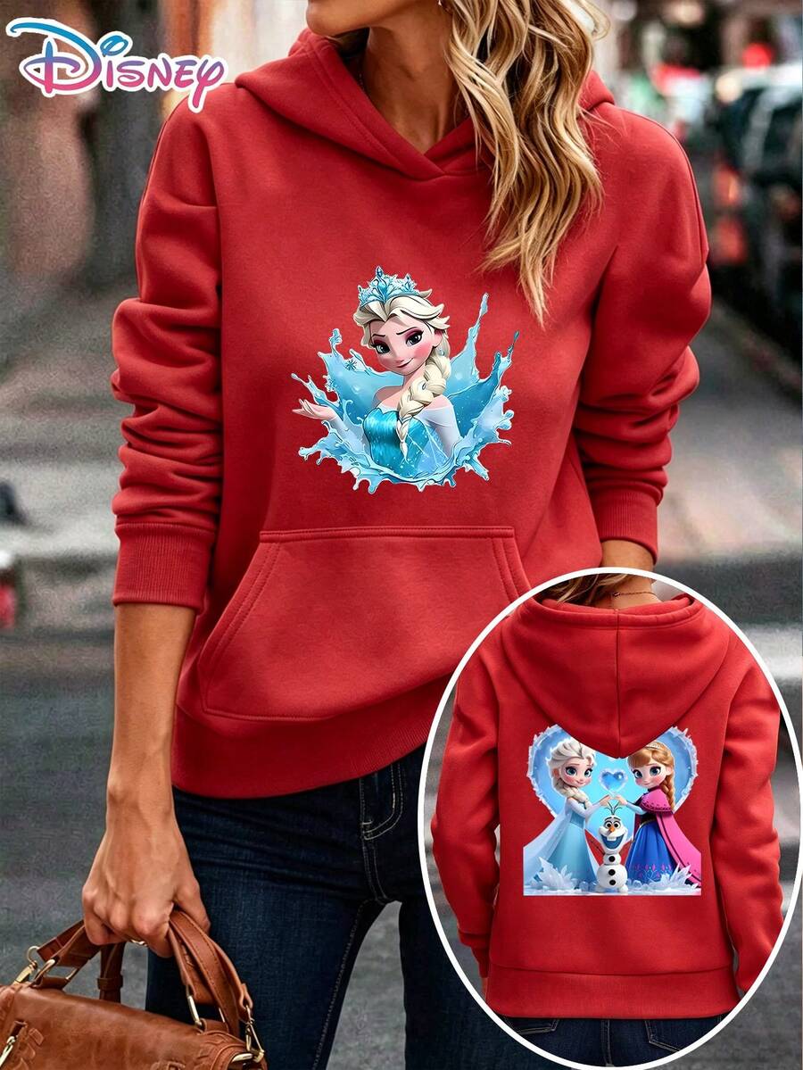 Disney Frozen Elsa Ice Magic Water Splash Two-Sided Hoodie Women Casual Daily Wear Long Sleeve Soft Comfortable Magical Princess Fan Merchandise Outfit It Is A Gift For Fans And Friends, And It Is Also A Perfect Gift Choice For Lovers And Family. - 紅色 - 查看 1