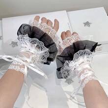 1雙女款甜美蘿莉塔繫帶花卉提花多層蕾絲飾邊學院風可愛時尚百搭短襪 - 彩色 - 查看 16
