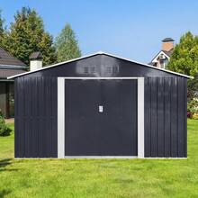 11.2x10.6 Ft Metal Garden Sheds Outdoor Storage Sheds Grey With Window - Grey1 - View 8