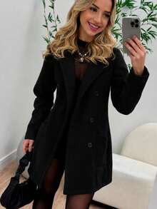 Women's Overcoat, Wool, Buttoned, Winter - Negro - Ver 1