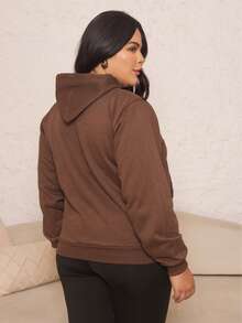 Women's Plus Size Blouse With Zipper, Pockets, And Fur Trim. - 摩卡棕 - 查看 6