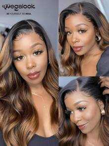 MEGALOOK Upgrade 360 Lace Frontal Wigs Highlight Brown Color Body Wave Lace With Drawstring Cap 100% Human Hair 18-30 Inch 180% Density Glueless Wigs Transparent Lace Frontal Wig Free Part - SNATURAL/30 - View 1