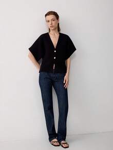 Women's Casual Solid Color Button Front Cardigan, Suitable For Summer & Autumn Black - Black - View 5