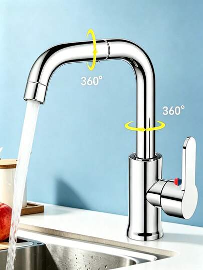 Edelstahl 720° drehbarer Wasserhahn mit getrennter Heiß- & Kaltwassersteuerung, integrierter G1/2" Zuleitungsschlauch, Hochdruck-Sprühdüse, hoher Bogen-Auslauf, gebürstetes Finish, langanhaltend Edelstahlkonstruktion, modernes Design, Einloch-Installation, geeignet für modernes Badezimmer und Heimküche, moderner Spülbecken- und Wohnmobil-Spülbecken-Wasserhahn, unverzichtbares Zubehör für die Hausrenovierung