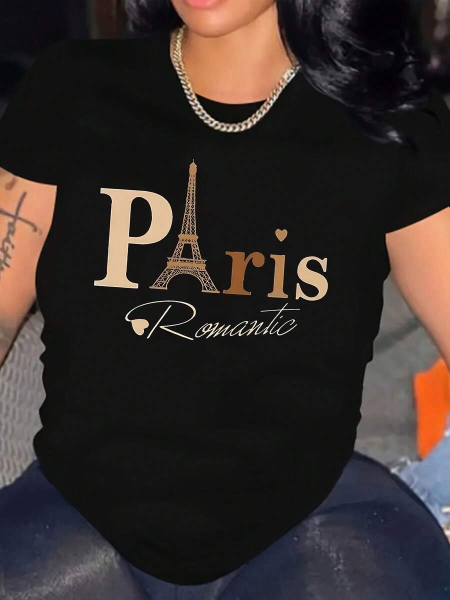 Women's Plus Size T-Shirt - 黑色 - 查看 1