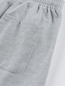 Men's Casual 3/4 Length Shorts, Suitable For Spring, Autumn And Summer, Sporty Style, Knitted Fabric Suitable For Campus, Skateboarding, Outfit - Light Grey - View 5