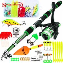 Caña de Pescar Giratoria Sougayilang y Carrete, Caña telescópica Combo1.8M con Carrete de Pesca 5,2:1 3BB, Arrastre Máximo, Kit de Pesca Completo de 5kg - Equipaciones completas naranjas - Ver 3