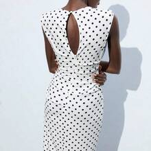 jianchaimaoyi02 Maija Vestido sin mangas con pliegues y estampado de lunares para mujer - Marrón - Ver 3
