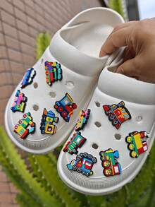 12pcs/Set Soft Rubber Colorful Little Train Series DIY Fashion Sandals Accessories, Detachable Clog Shoe Charms - Multicolor - View 4