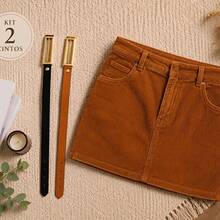 Set Of 2 Women's Thin Belts, Black And Caramel, Elegant - 兩條皮帶套裝 - 查看 11