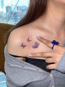 1pc Dreamy Gradient Purple Pink Heart Butterfly Cat Claw Pattern Tattoo Sticker, Temporary Tattoo Sticker, Simulated Tattoo Design, Suitable For Travel, Music Festival, Games, Graduation Gifts, Lasts For 3-5 Days - Multicolor - View 3