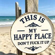2D Flat Printed 1pc Fun Garden Acrylic Sign - "This Is My Happy Place, Please Don't Mess It Up" Vintage Decor, Printed Aesthetic Room Decoration, Welcome Round Sign, Suitable For Home, Garden, Farm, Bar Or Cafe Wall Decor - Multicolor - View 2