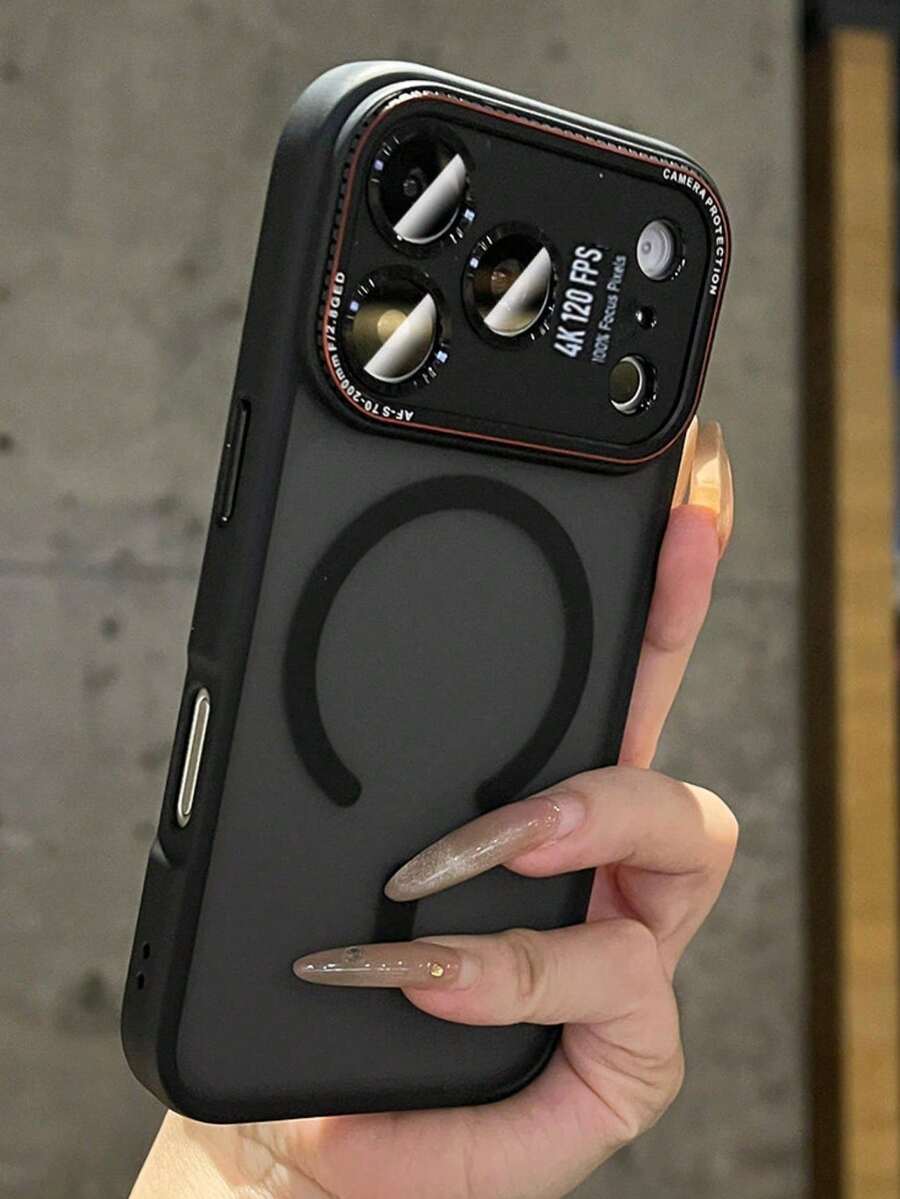 1pc Industrial Style Metal Camera Protection Matte Transparent Magnetic Phone Case, Compatible With IPhone 11 6 15 14 Pro Max, Supports Wireless Charging, Soft Silicone Back Cover