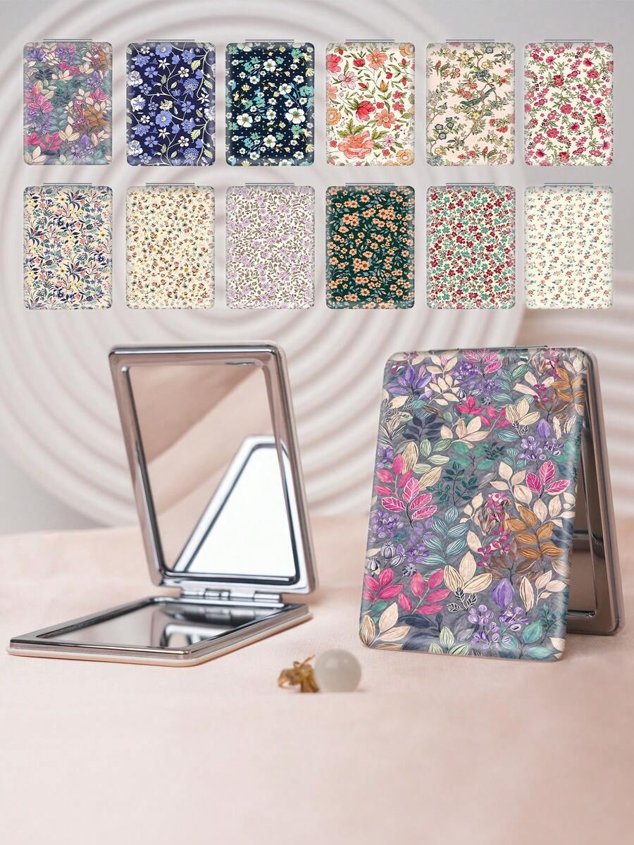1PC British Country Style Portable Folding Makeup Mirror, Lightweight Ultra-Thin Convenient Durable PU Leather, Suitable For Various Occasions Travel Party Work School, Suitable For All Ages - Multicolor - View 1
