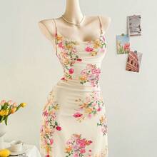 dahkjdgajy  Vestido corto de mujer con tirantes finos y cuello drapeado en degradado de color, adecuado para la playa, el estilo occidental, festivales de música, vacaciones de verano y estilo bohemio - Multicolor - Ver 11