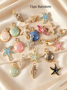 30pcs Mixed Ocean Series Alloy Pendants, Starfish Seashell Conch Enamel Charms, For DIY Jewelry Bracelet Earring Pendant Making Accessories Home Decor Vase Filler Crafts - Multicolor - View 8