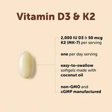 Micro Ingredients 维生素D3 2000微克 + 维生素K2 50微克 300粒软胶囊 - 300 Softgels - 查看 3