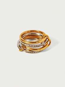Glisma 1pc 18K Gold Plated Stainless Steel Zirconia Decor Multi-Layer Circle Ring, Suitable For Men And Women Everyday Wear And As Gift - Multicolor - View 6