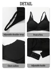 Women's Seamless Lift-Up Bra, Invisible Bra, Removable Pads - Black - View 6