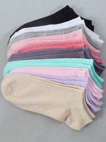 1/20 Pairs Women Candy Color Solid Socks, Sports Socks, Invisible Socks, Solid Color Minimalist Fashion, Suitable For Casual Daily Wear - Multicolor - View 6