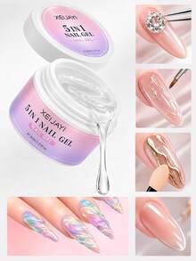 1 buah 30ml Kutek Gel Perekat Multifungsi Keras, 5-in-1 dengan Lapisan Atas, Penguat, Penguat Bubuk, dan Perekat Rhinestone - Desain Tanpa Lap - Clear - View 4