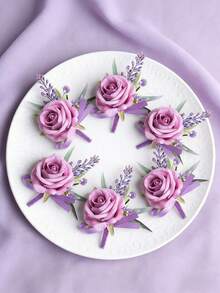 1pc/6pcs Premium Purple Princess Rose With Purple Wheat Ear And Purple Baby's Breath Mori Style Elegant Corsage Suitable For Groom, Bride, Groomsman, Bridesmaid, Wedding, Marriage, Engagement Decoration, Evening Party, Ball, Graduation Season, Back To School Season, Party Events - Mauve Purple - View 6