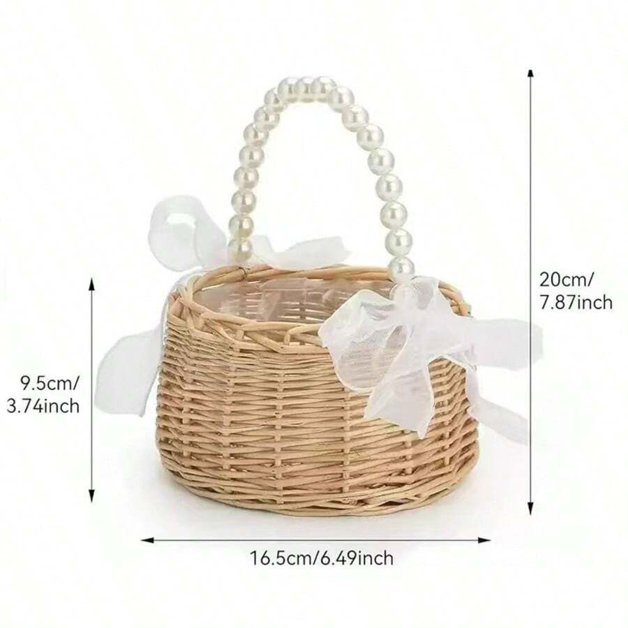 1 Giỏ hoa mây tự nhiên thủ công kèm hoa giả, lý tưởng để trang trí đám cưới hoặc lễ hội - Nhiều màu - Xem 1