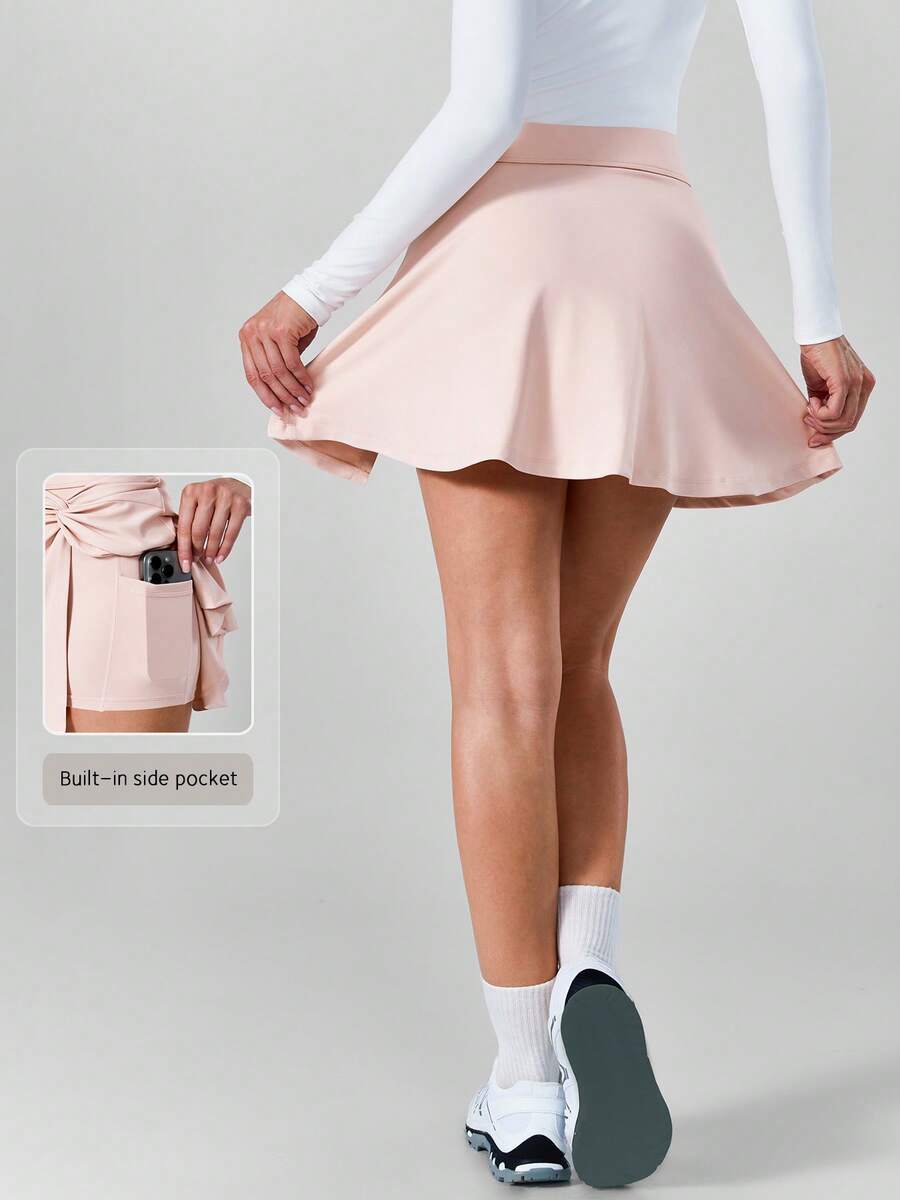 NcmRyu Damen 1 Stück Sport-Skort mit Front-Twist, Seitenschlitz, Taschen und Futter, A-Linie - Pink - Übersicht 1