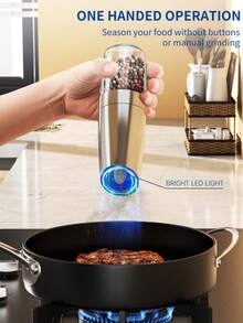 Rechargeable Electric Salt And Pepper Grinder Set, Gravity Electric Salt And Pepper Grinder Set, Electric Salt And Pepper Seasoning Jar Set, Adjustable Thickness, With LED Light, Kitchen Grinder Tool, Suitable For Household Use - Silver (battery Version) - View 4