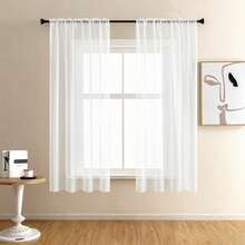2pcs/Set - Translucent Sheer Curtains, Lightweight And Soft, Excellent Drape, Rod Pocket Design, Easy Installation, Suitable For Living Room, Bedroom, Conference Room - White - View 11