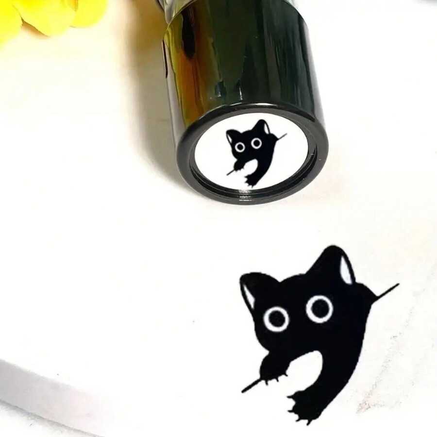 Cute Cartoon Cat Black Stamp For Journal Decoration, Handmade Collage Material For Scrapbooking, Stamp Pad. - A9 - 查看 1