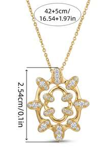 Collar colgante de lujo vintage chapado en oro para mujer, con incrustaciones de circonita cúbica, cadena ajustable para la clavícula, adecuado para uso diario, fiestas, vacaciones, regalo exquisito - Dorado - Ver 6
