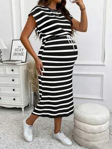 Parara Sleeveless Maternity Dress, Commuting Style, Elegant, Bodycon Summer - Black and White - View 6