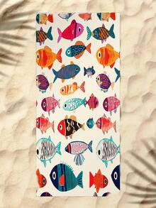 1pc Fish Pattern Beach Towel, Ocean Style, Bathroom Towel, Minimalist Fashion Thickened Superfine Fiber Material, Rectangular Soft & Comfortable, Sports Towel, Yoga Towel - Multicolor - View 7