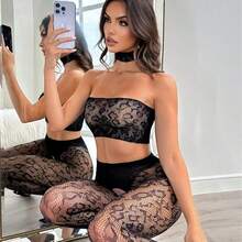 1-Piece New Leopard Print Lingerie, European And American Fishnet Stockings, Bustier Uniform, Suitable Young Women Dates, Gifts, Parties WKXI - 黑色-Black[豹紋胸衣+網襪組] - 查看 4