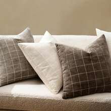 (1Pc,2Pcs Available)Decorative Chenille Check Throw Pillow Covers Vintage Plaid Couch Pillows 18x18 Inch Neutral Boho Farmhouse Cushion Covers Modern Spring Coastal Decor For Sofa Bed Living Room Blue - Beige - View 8