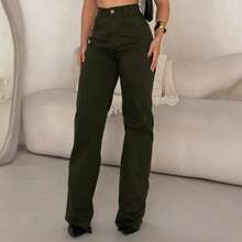 Green Wide-Leg Pants - xanh quân đội - Xem 2